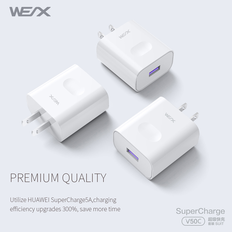 WEX - V50C 22.5W HUAWEI Superfast Charge-virtalähde, seinä laturi, matkalaturi 5A-kaapelin kanssa