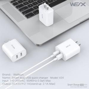 WEX V24 seinälaturi, USB -laturi, pikalaturi, kaksoisportin laturi